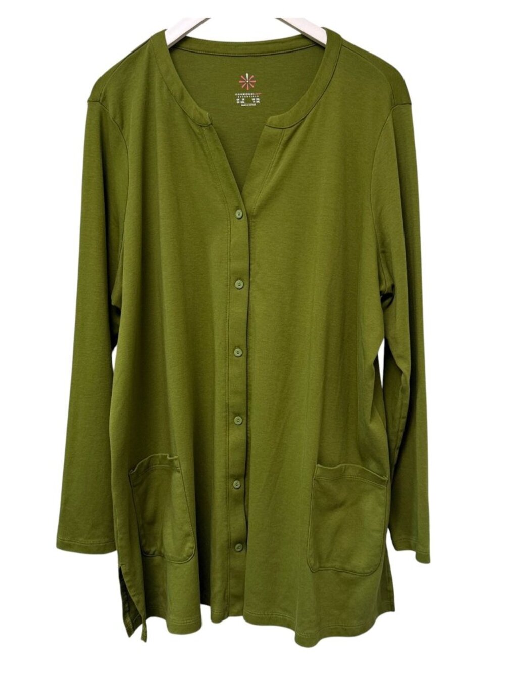 Isaac Mizrahi Cardigan Plus Size 2X Long Sleeve Top Pockets Green Pima Cotton